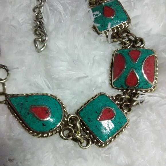 Handmade Jewelry - Red Coral & Turquoise Bracelet